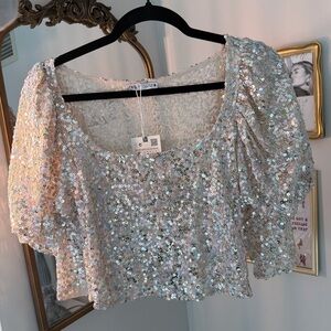 Zara Sequin Puff Sleeve Top